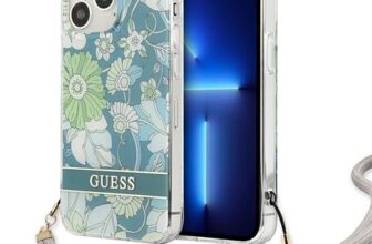 Husa Guess GUHCP13LHFLSN compatibila cu iPhone 13 Pro, Flower Strap, Verde