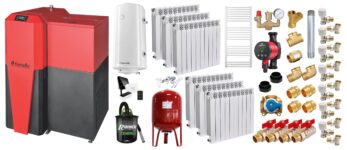 Pachet Centrala mixta Lemn/Pelet Fornello Tera 28 kW, calorifere aluminiu, boiler, termostat, aspirator, pompa, vas expansiune, fitinguri, aprindere automanta la peleti, buncar peleti 95 kg, creuzet fonta, curatarea facila, pentru 180 mp