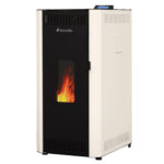 Termosemineu pe peleti Fornello CALORE COMPACT 35 kW, pompa electronica, vas expansiune, arzator inox, grup de siguranta, sistem de curatare MECANICA a creuzetului si drumurilor de fum, culoare alb