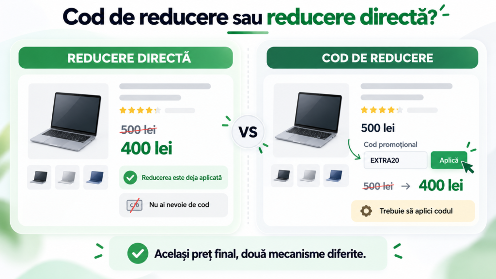 Diferența dintre reducerea directă și reducerea aplicată prin cod promoțional
