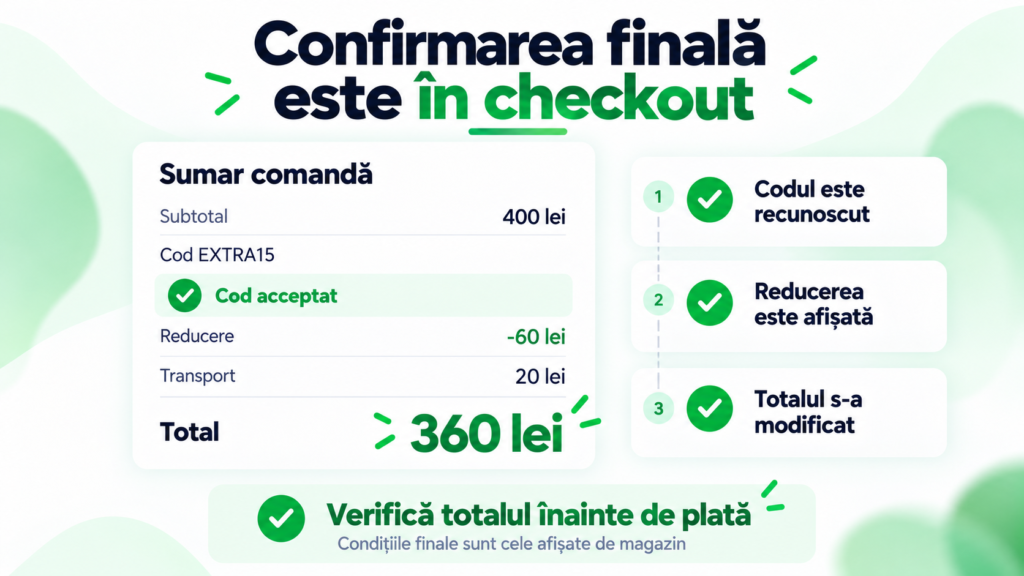 Verificarea unui cod de reducere prin totalul afișat în checkout