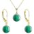 Set Aur 14 karate, Colier cu Pandantiv si Cercei cu Tortita Inchisa cu Pietre Semipretioase Naturale de Malachit de 10 mm