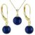 Set Aur 14 karate, Colier cu Pandantiv si Cercei cu Tortita Inchisa cu Pietre Semipretioase Naturale de Lapis Lazuli de 8 mm
