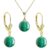 Set Aur 14 karate, Colier cu Pandantiv si Cercei Model Lalea cu Pietre Semipretioase Naturale de Malachit de 10 mm